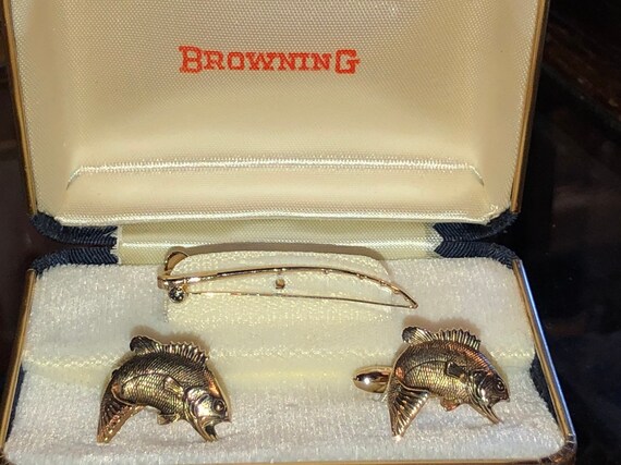 BROWNING tie clip, fly fishing rod, from 1960's