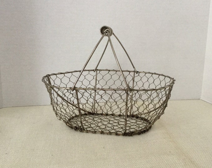 Vintage Metal Wire Egg Basket Wire Gathering Basket Etsy
