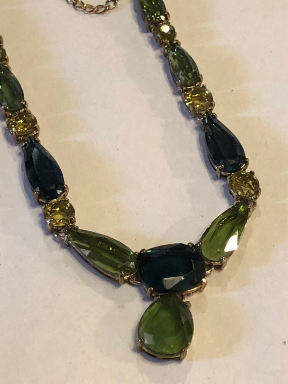 Gorgeous Vintage Green Crystal Necklace by Monet - image 1