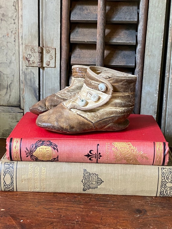 antique leather baby shoes - Gem
