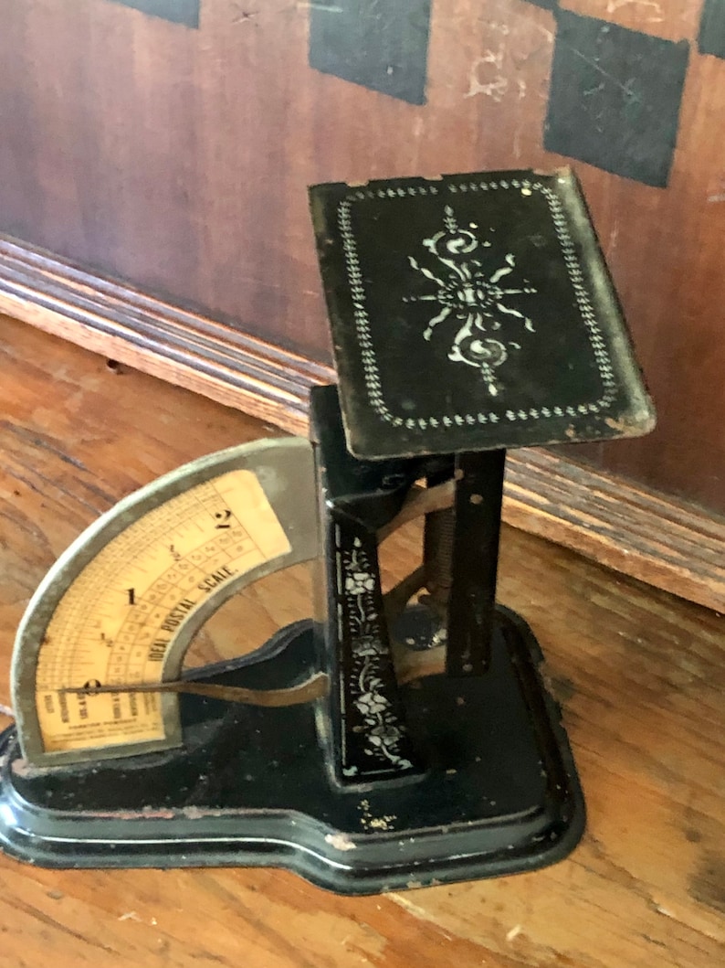 Antique Early 1900s Ideal Postal Scale Black With White Tole Etsy