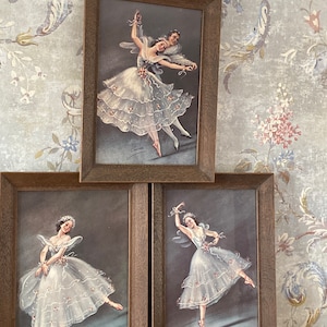 Set of Three Mid Century Framed Ballerina Prints Under Glass,Carinna Ballet Prints