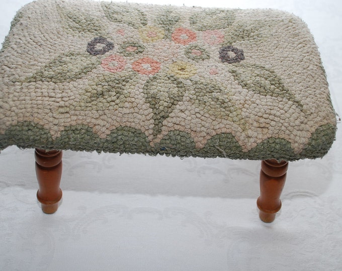 Vintage Hand Hooked Rug Foot Stool - Etsy
