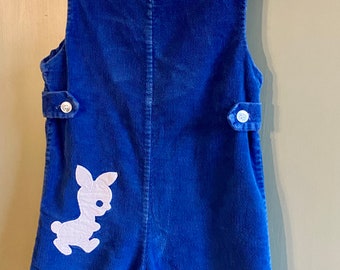 Vintage Health-Tex Corduroy Stantogs Bib Overalls,18 Month’s,Navy Blue,Bunny Appliqué