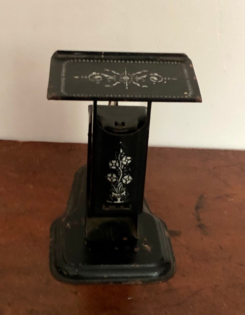 Antique Early 1900s Ideal Postal Scale Black With White Tole Etsy