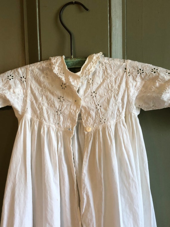 Antique Eyelet Baby Christening Gown with Bonnet - image 4