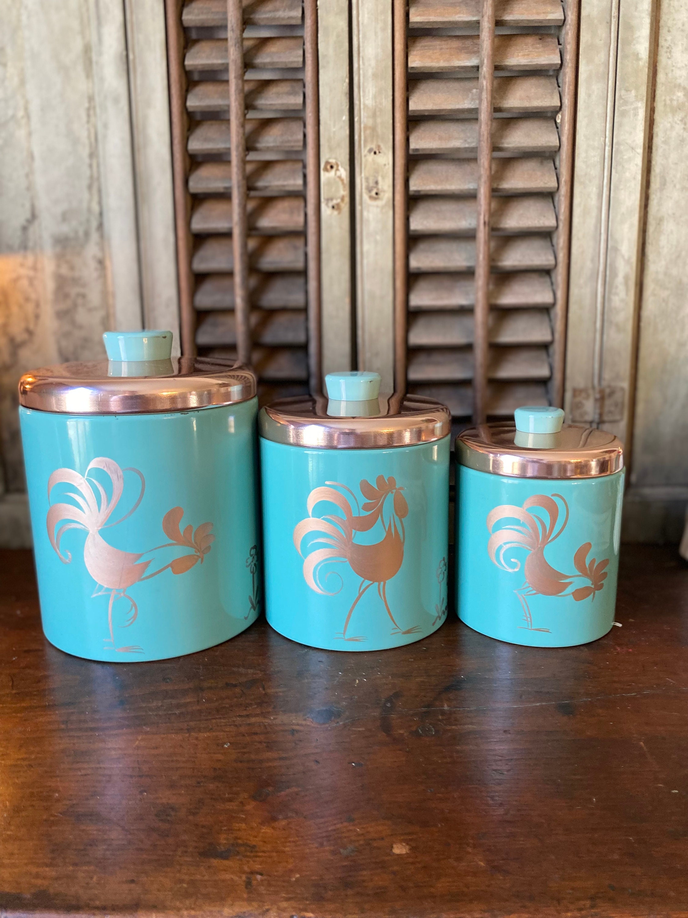 Vintage Ransburg Turquoise Rooster Canister Set,mid Century