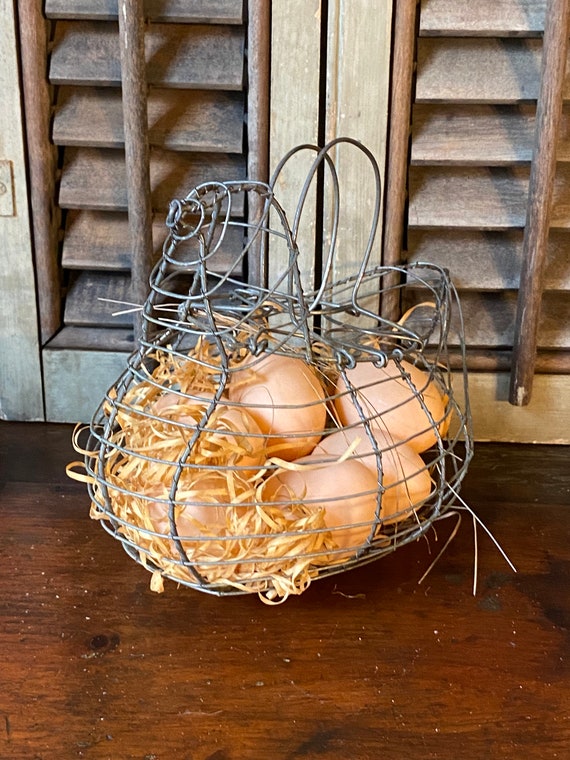 Primitive Metal Wire Chicken Egg Basket,farmhouse Decor 