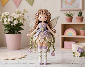 Modello PDF per bambola all'uncinetto "Fata dei Fiori" - Bambola Floria Amigurumi