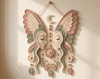 Decorazione da parete a forma di farfalla all'uncinetto, decorazione artistica in fibra stile boho, farfalla neutra da appendere al muro, decorazione moderna all'uncinetto, complemento d'arredo fatto a mano