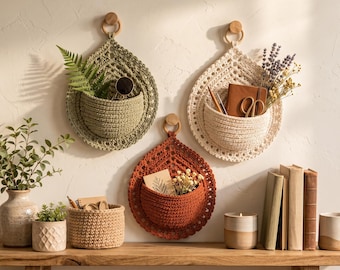 Schema PDF per organizer da parete in stile boho all'uncinetto, tasca portaoggetti da appendere, decorazione per la casa in stile boho, organizer per la cameretta, regalo all'uncinetto, schema fai da te facile