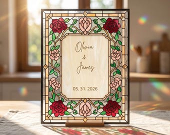 Modello digitale per cartello di benvenuto per matrimonio in vetro colorato