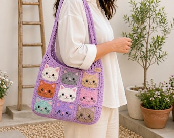Modello PDF per borsa a forma di gatto all'uncinetto / Borsa estiva in stile boho (download digitale)