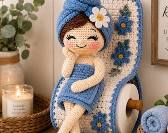 Crochet Toilet Paper Holder Doll PDF Pattern | Amigurumi Bathroom Decor | Crochet Toilet Paper Roll Holder Pattern