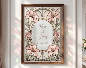 Modello per cartello di matrimonio in vetro colorato / Stampabile / Cartello fai da te / 16x24 / Download immediato