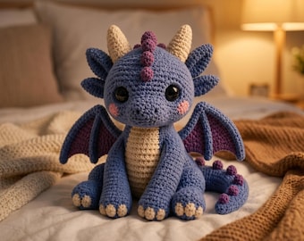 Modello PDF/ORIGINALE per realizzare un drago di peluche all'uncinetto