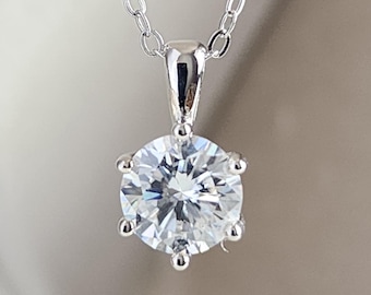 1 Carat Round Solitaire Moissanite Pendant, GRA Certified, Dainty 925 Sterling Silver Necklace - Solis