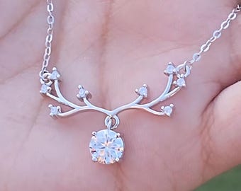 Nature Inspired Tree Branch Moissanite Antler Pendant, GRA Certified, Sterling Silver Necklace, Statement Jewellery, Gift Boxed - Arlo
