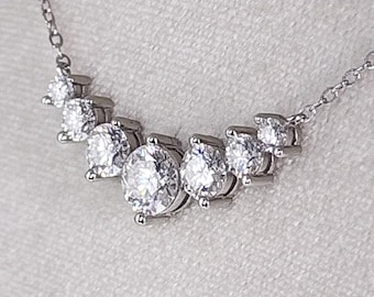 Seven Stone Graduated Moissanite Curved Cluster Necklace, GRA Certified, 925 Sterling Silver Necklace - Lume