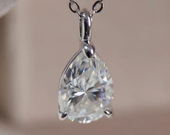 2 Carat Pear Cut Moissanite Teardrop Pendant, GRA Certified, Sterling Silver, Fine Jewellery, Gift Boxed for her - Elio