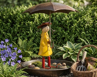 Mangiatoia per uccelli sospesa, mangiatoia per uccelli a forma di ombrello, decorazione da giardino, decorazione per esterni, giardino in stile cottagecore