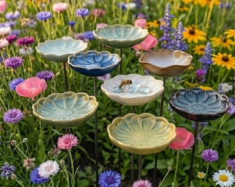 Stazione di abbeveraggio per api in ceramica, paletto da giardino per api, ciotola per abbeveratoi per insetti impollinatori.