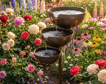 Garden Rain Catcher Metal Bird Bath Bee and Butterfly Watering Station