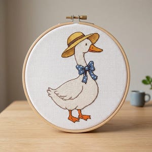 Elegant Goose with Sun Hat Cross Stitch Pattern, Goose PDF Pattern, Cottagecore Bird Design