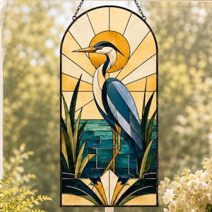 Heron Stained Glass Pattern | Art Deco Suncatcher Panel (Digital Download)