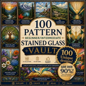 100 Beginner/Intermediate Stained Glass Patterns Bundle | Landscapes, Flowers, Geometric (Digital Download)