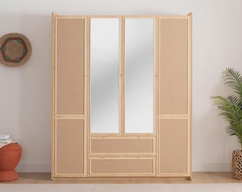 Stor garderob med 4 dörrar - Modern sovrumsskåp med hyllor - Torenna rymlig klädorganisatör - Fristående förvaringsskåp