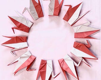 Set of 10 Handmade Origami Crane Set - Kohaku (Red & white)