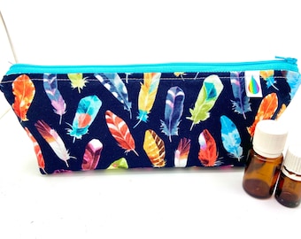 Essential oil case , holds 12-16 bottles, feathers  Travel flat essential oil Bag Essential oil gift Essential oil storage essential oil t