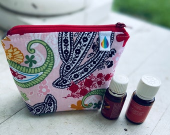 Essential oil bag, case holds 6 bottles Floral paisley mini  flat Essential oil gift Essential oil storage essential oil case