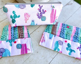 Essential oil bag coordinating set, cactus Essential oil gift, Essential oil case, roller bottle case