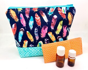 Essential oil bag, holds 17+ bottles, feathers Medium oil bag Essential oil case Essential oil gift Essential oil storage