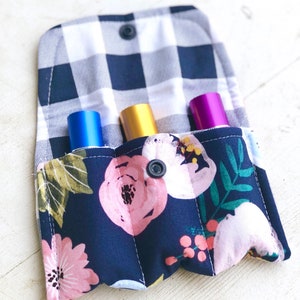 Essential oil bag roller bottle case , blue floral essential oil storage  Essential Oil bag 3 slot roller bottle essential oil gift