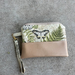 Essential oil wristlet Beige Floral Butterfly faux leather