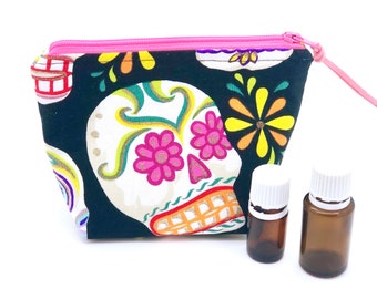 Essential oil bag, holds 6 bottles sugar skulls mini  flat essential oil Bag Essential oil gift Essential oil storage case travel