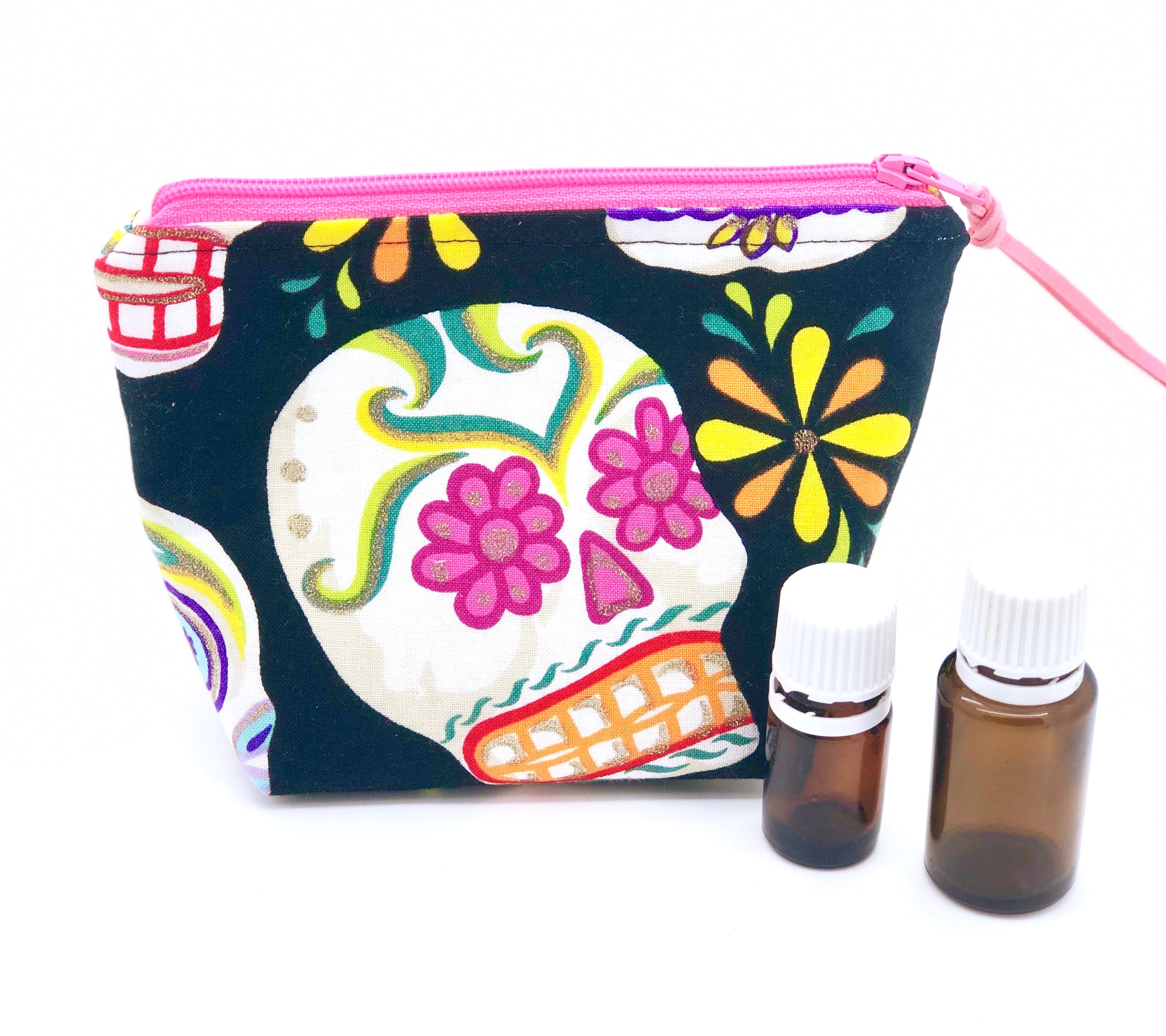 Essential oil bag, holds 6 bottles sugar skulls mini  flat essential oil Bag Essential oil gift Essential oil storage case travel