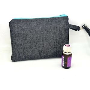 Essential oil wristlet  Blue denimblue green plaid inner purse tote evening bag