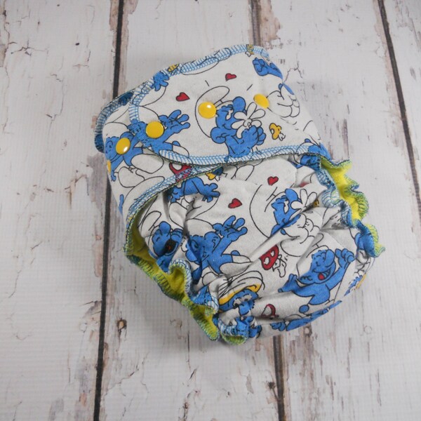 OS Cloth diaper Hybrid  fitted  nappy windpro  Bumstoppers One Size Smurfs