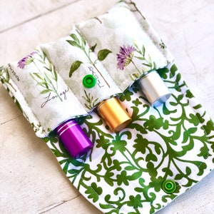 Essential oil bag  Roller bottle case, holds 3 roller bottles, herbs flowers floral essential oil storage, essential oil gift