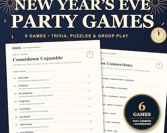 Kit de Jogos Imprimíveis para Festa de Ano Novo: 6 Atividades para Imprimir, Formatos A4 e Carta (EUA)