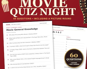 Quiz de Cinema Imprimível para Noite, 60 Perguntas de Curiosidades sobre Filmes, 6 Rodadas, Rodada com Foto de Ator