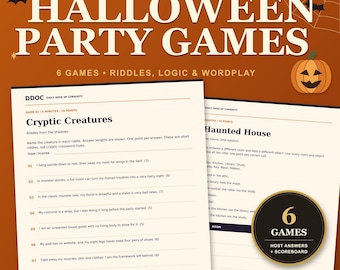 Jogos imprimíveis para festa de Halloween para adultos e adolescentes: 6 jogos, respostas e placar.