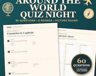 Kit para Quiz "Volta ao Mundo" para Imprimir: 60 Perguntas de Geografia, 10 Fotos de Pontos Turísticos