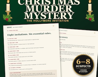 Jogo de Mistério de Assassinato Natalino para Imprimir, para 6 a 8 Jogadores, Kit Digital para Festa, Convite Hollymere