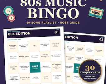 Kit de Bingo Musical dos Anos 80 para Imprimir: 30 Cartelas Exclusivas, 60 Músicas
