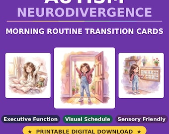ADHD Autism Neurodivergence Morning Routine Transition Cards (Digital Download)